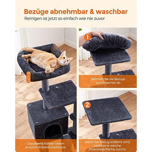 Macska kaparóoszlop, többszintes 135 cm kis macska kaparófa, sötétszürke-FEANDREA-Vita Home