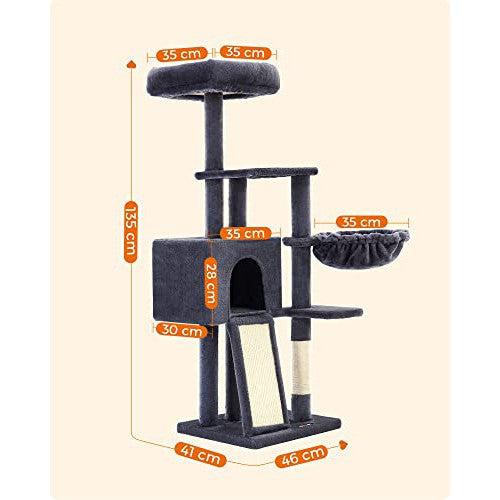 Macska kaparóoszlop, többszintes 135 cm kis macska kaparófa, sötétszürke-FEANDREA-Vita Home