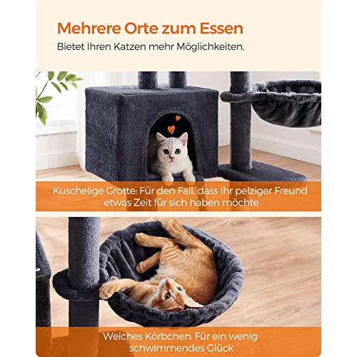 Macska kaparóoszlop, többszintes 135 cm kis macska kaparófa, sötétszürke-FEANDREA-Vita Home