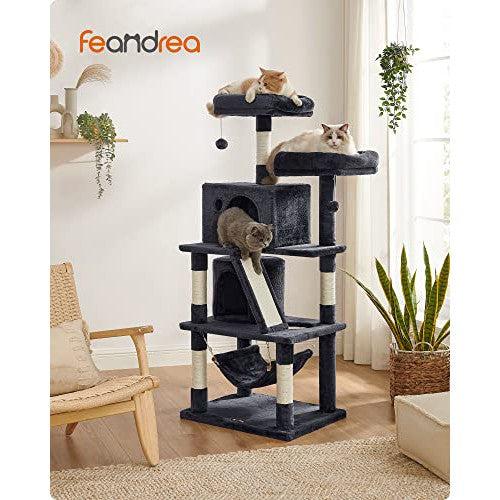 Macskakaparó oszlop, macskaház 2 barlanggal 155 cm füstszürke-FEANDREA-Vita Home
