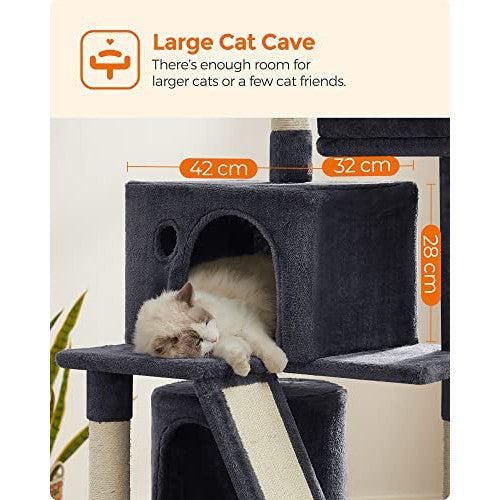 Macskakaparó oszlop, macskaház 2 barlanggal 155 cm füstszürke-FEANDREA-Vita Home