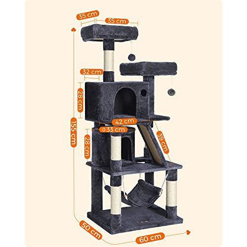 Macskakaparó oszlop, macskaház 2 barlanggal 155 cm füstszürke-FEANDREA-Vita Home