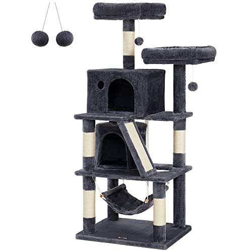 Macskakaparó oszlop, macskaház 2 barlanggal 155 cm füstszürke-FEANDREA-Vita Home