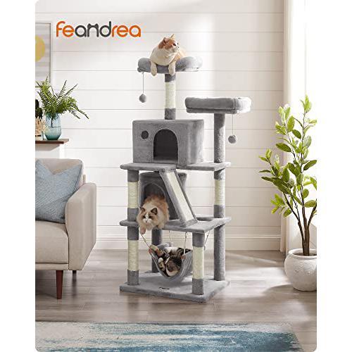 Macskakaparó oszlop, macskaház 2 barlanggal 155 cm, világoszürke-FEANDREA-Vita Home