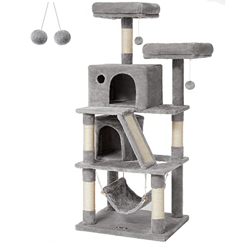 Macskakaparó oszlop, macskaház 2 barlanggal 155 cm, világoszürke-FEANDREA-Vita Home
