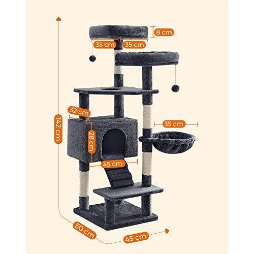 Macskakaparófa, macska játszó torony 142 cm, macskabútor, füstszürke-FEANDREA-Vita Home