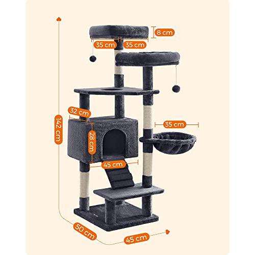 Macskakaparófa, macska játszó torony 142 cm, macskabútor, füstszürke-FEANDREA-Vita Home