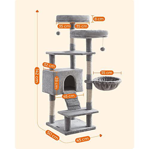 Macskakaparófa, macska torony 142 cm, macskabútor, világosszürke-FEANDREA-Vita Home
