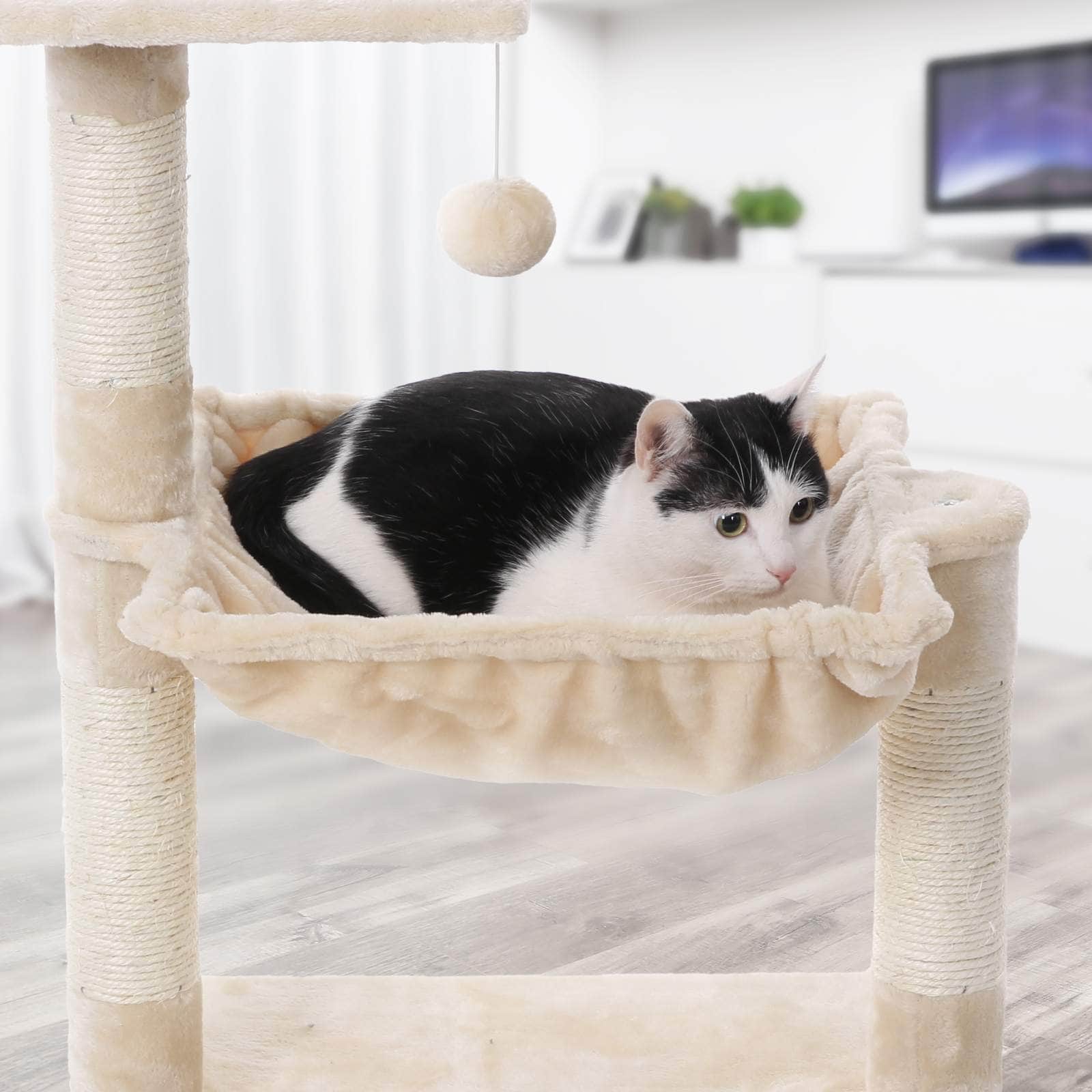 Mala grebalica za mačke s plišanim, visećim krevetićem visine, 70 cm, bež | FEANDREA | FEANDREA-vitahome.hr