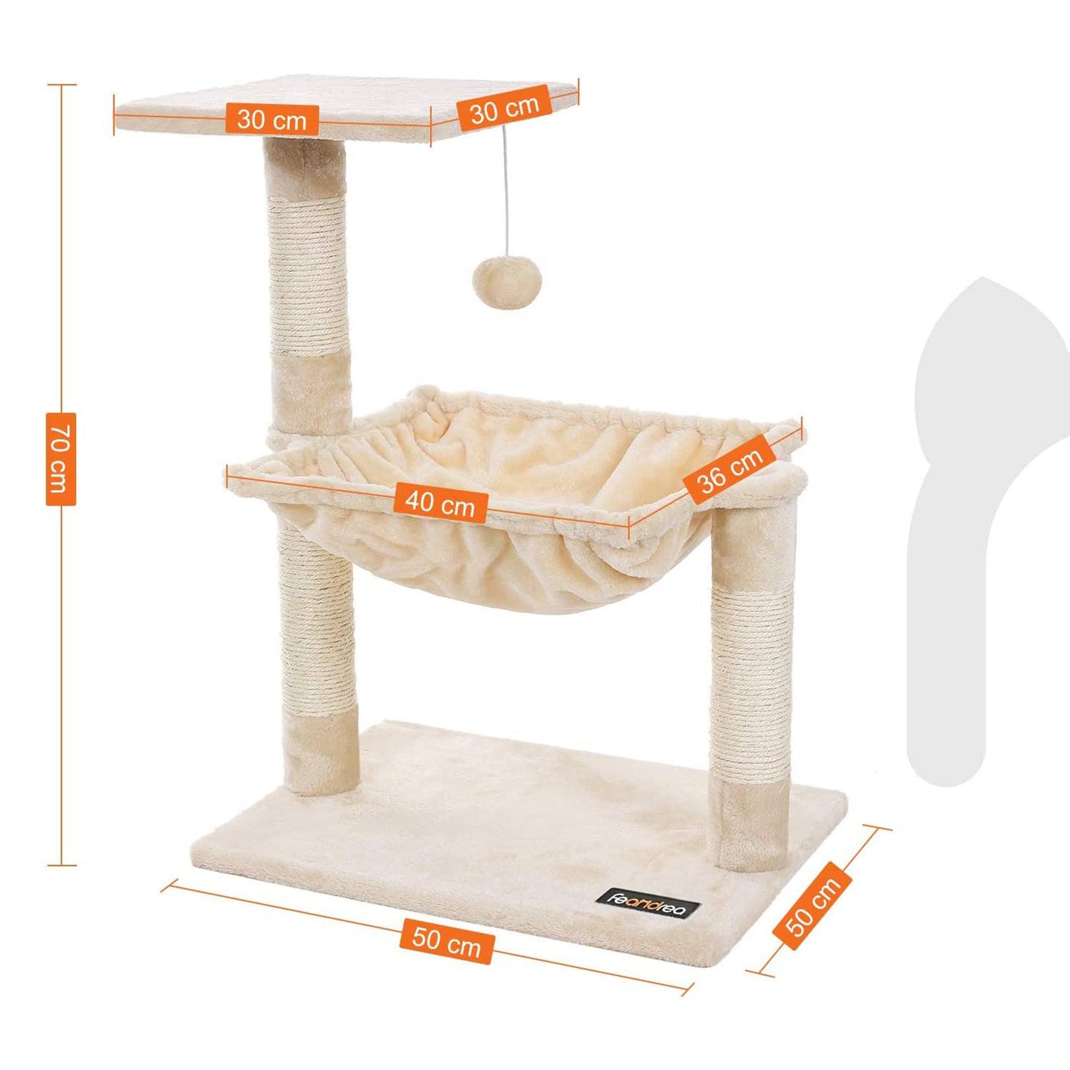 Mala grebalica za mačke s plišanim, visećim krevetićem visine, 70 cm, bež | FEANDREA | FEANDREA-vitahome.hr