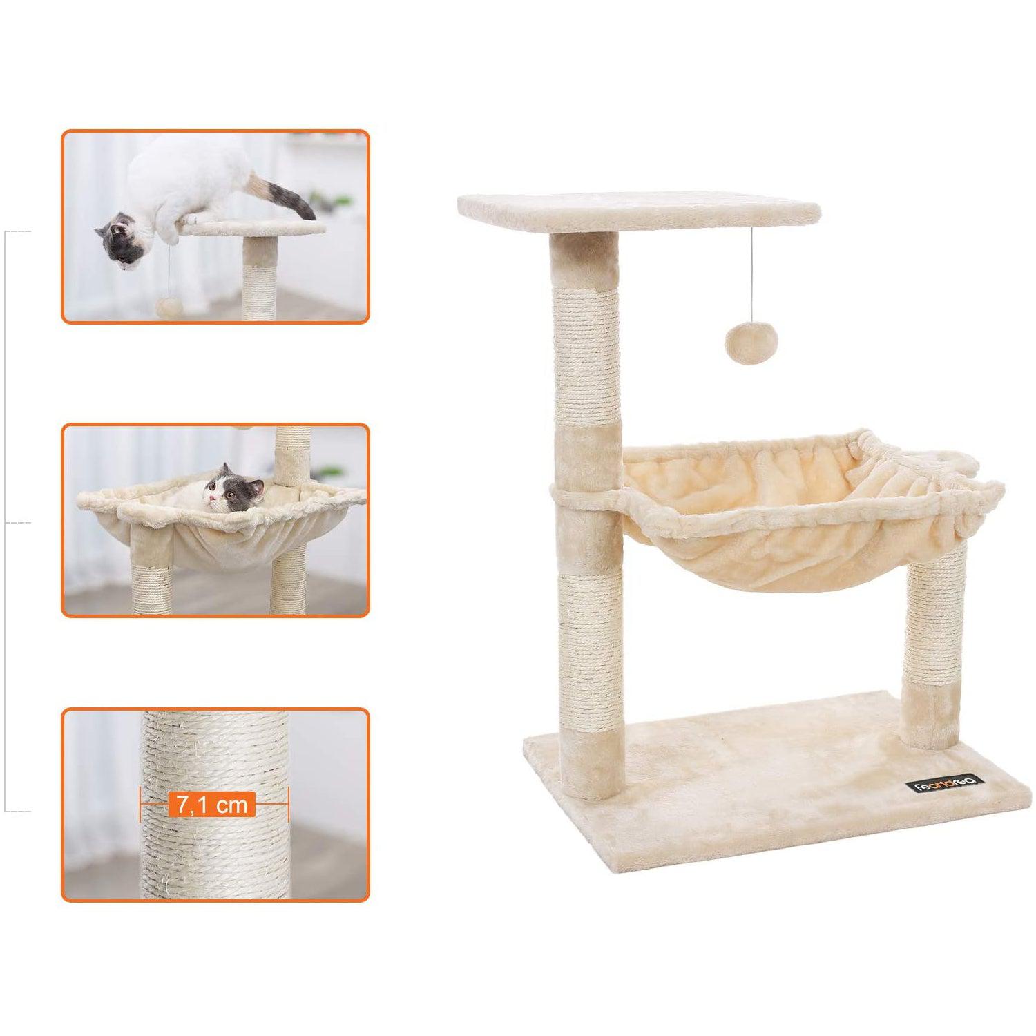 Mala grebalica za mačke s plišanim, visećim krevetićem visine, 70 cm, bež | FEANDREA | FEANDREA-vitahome.hr