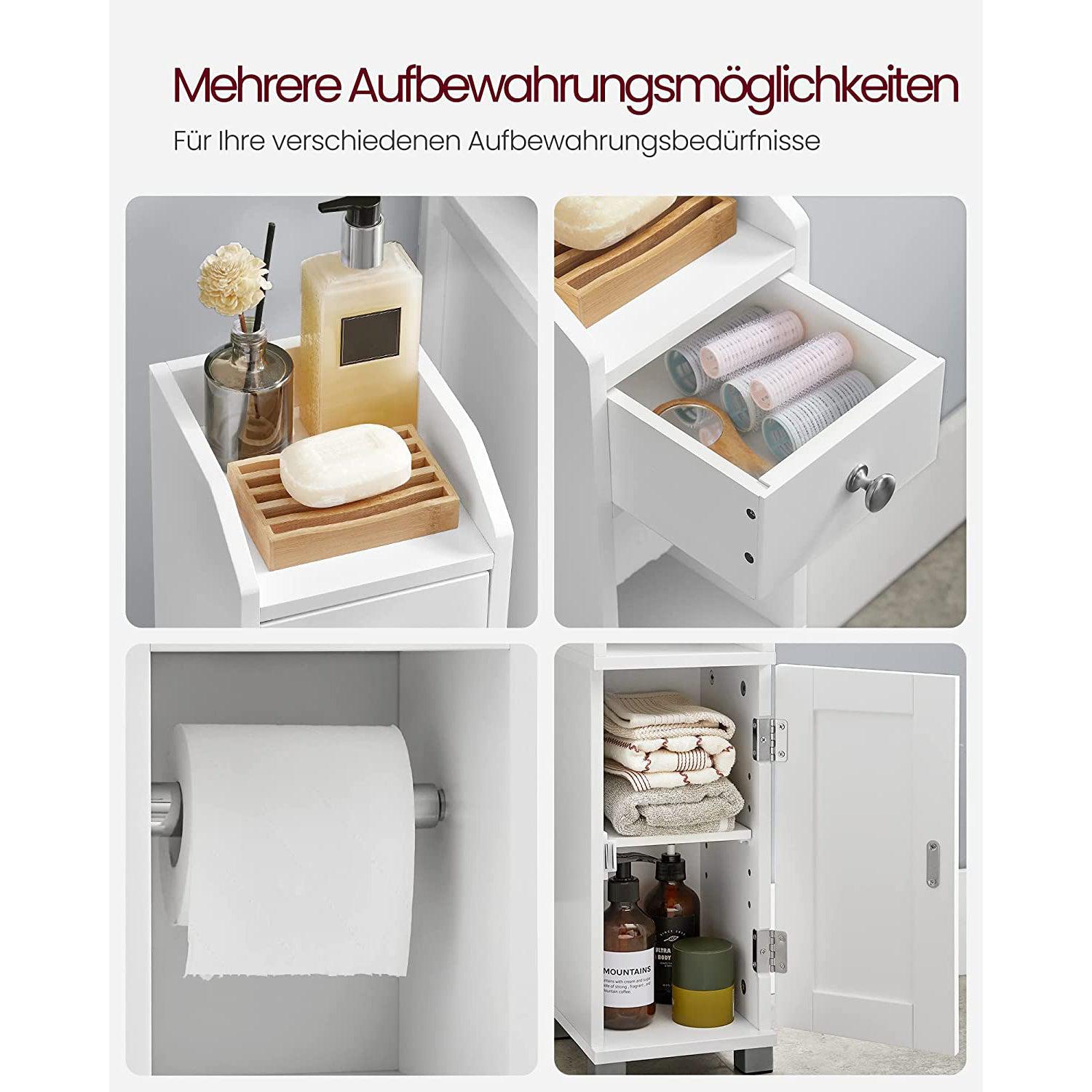 Mali kupaonski ormarić s držačem za WC papir, 20 x 76,7 x 18 cm, bijeli | VASAGLE-vitahome.hr
