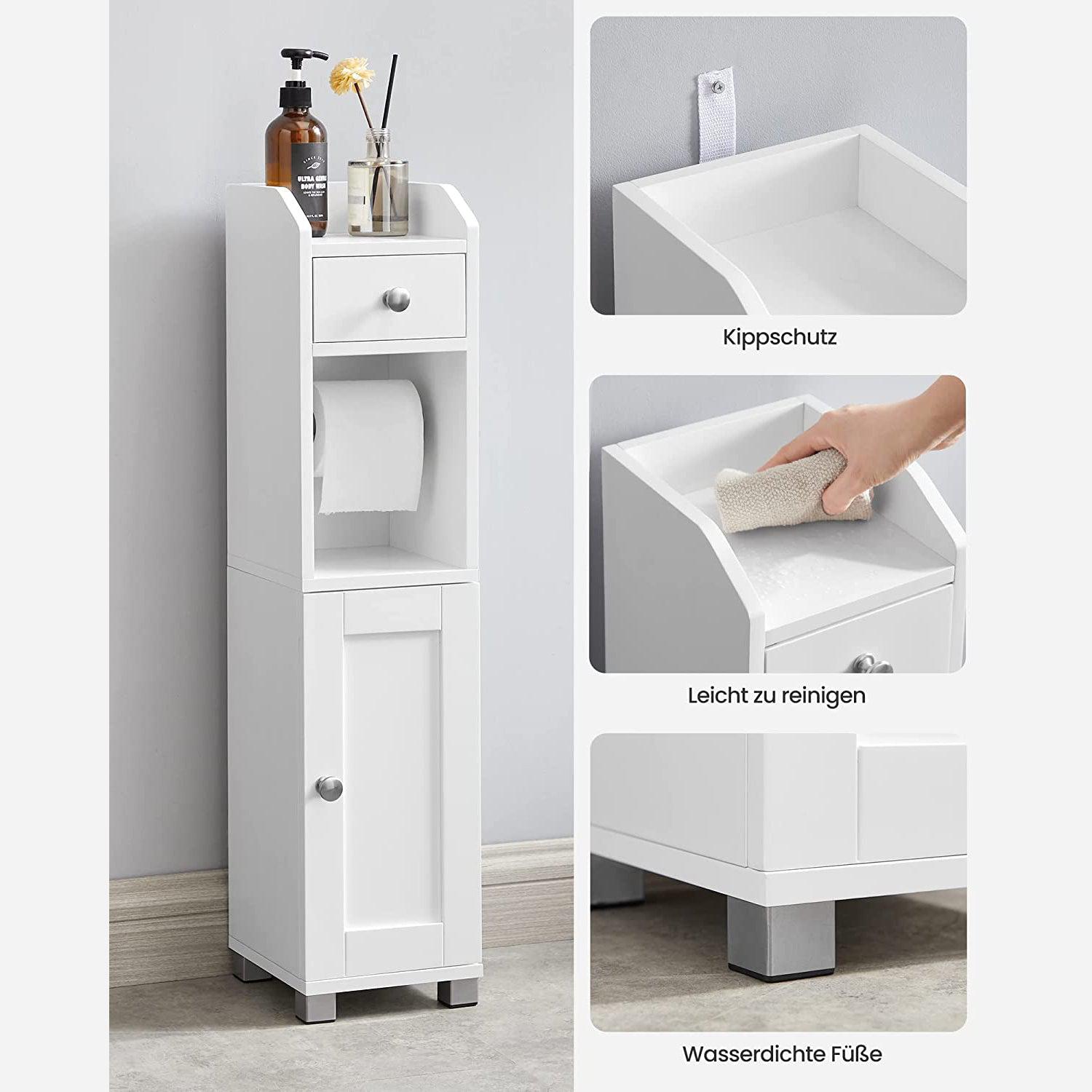 Mali kupaonski ormarić s držačem za WC papir, 20 x 76,7 x 18 cm, bijeli | VASAGLE-vitahome.hr