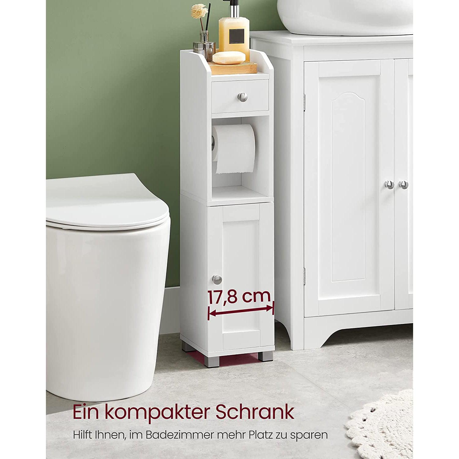 Mali kupaonski ormarić s držačem za WC papir, 20 x 76,7 x 18 cm, bijeli | VASAGLE-vitahome.hr