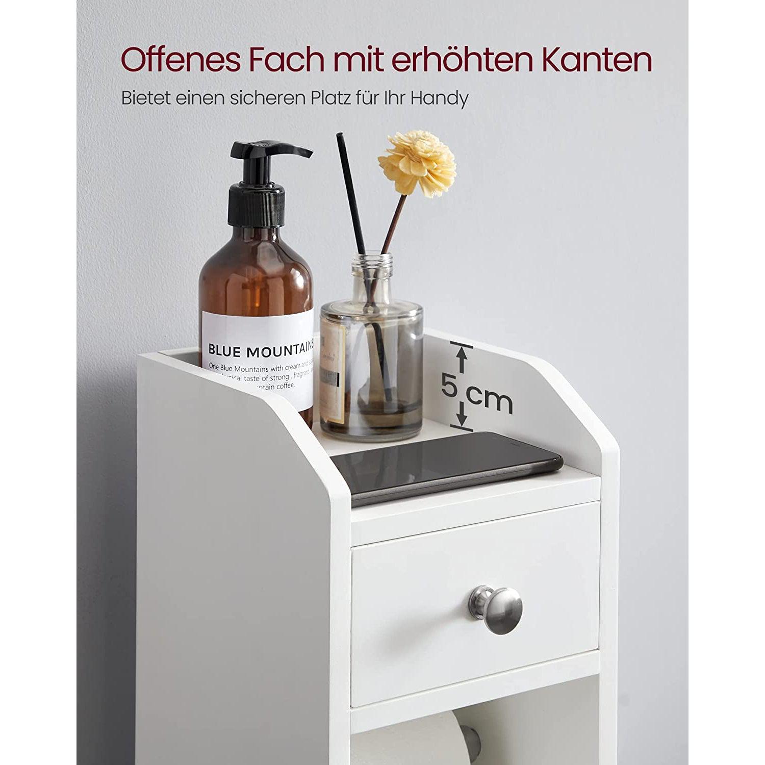 Mali kupaonski ormarić s držačem za WC papir, 20 x 76,7 x 18 cm, bijeli | VASAGLE-vitahome.hr