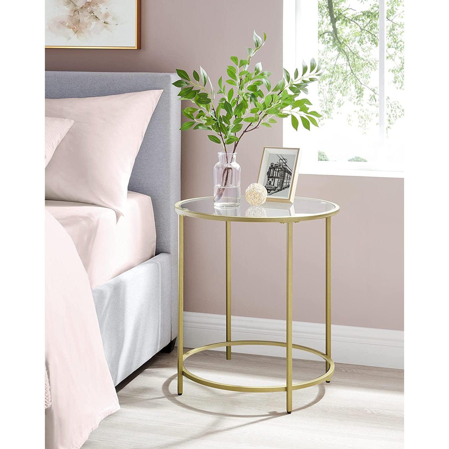 Mali metalni stolić zlatne boje od kaljenog stakla 50 x 50 x 54,8 cm | VASAGLE-vitahome.hr
