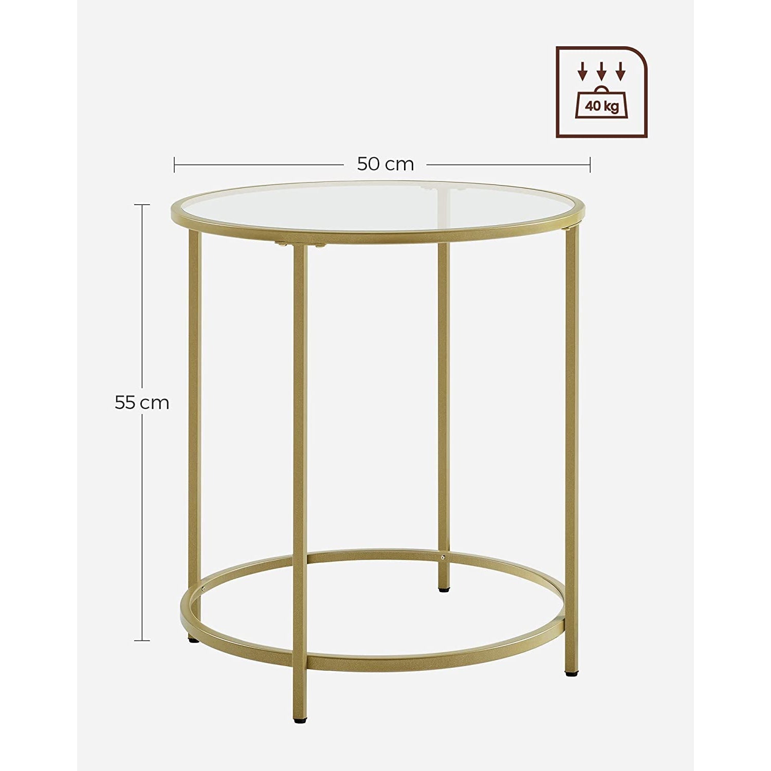 Mali metalni stolić zlatne boje od kaljenog stakla 50 x 50 x 54,8 cm | VASAGLE-vitahome.hr