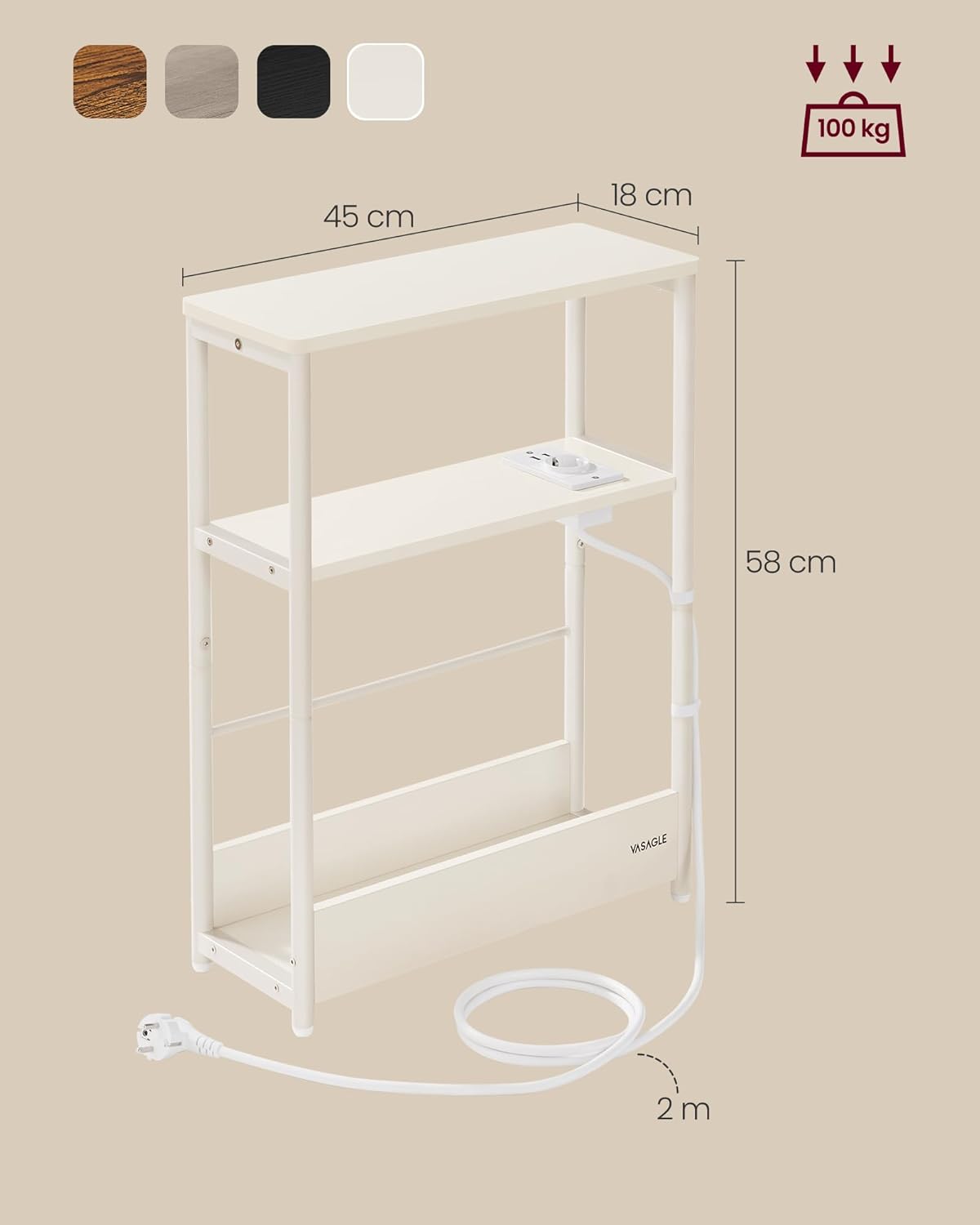Mali pstolić s funkcijom punjenja, 18 x 45 x 58 cm, krem bijele boje | VASAGLE-VASAGLE-Vita Home