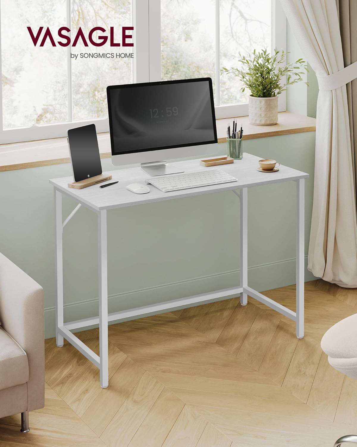 Mali radni stol, metalni okvir, 50 x 100 x 76 cm, javor bijele boje-VASAGLE-Vita Home