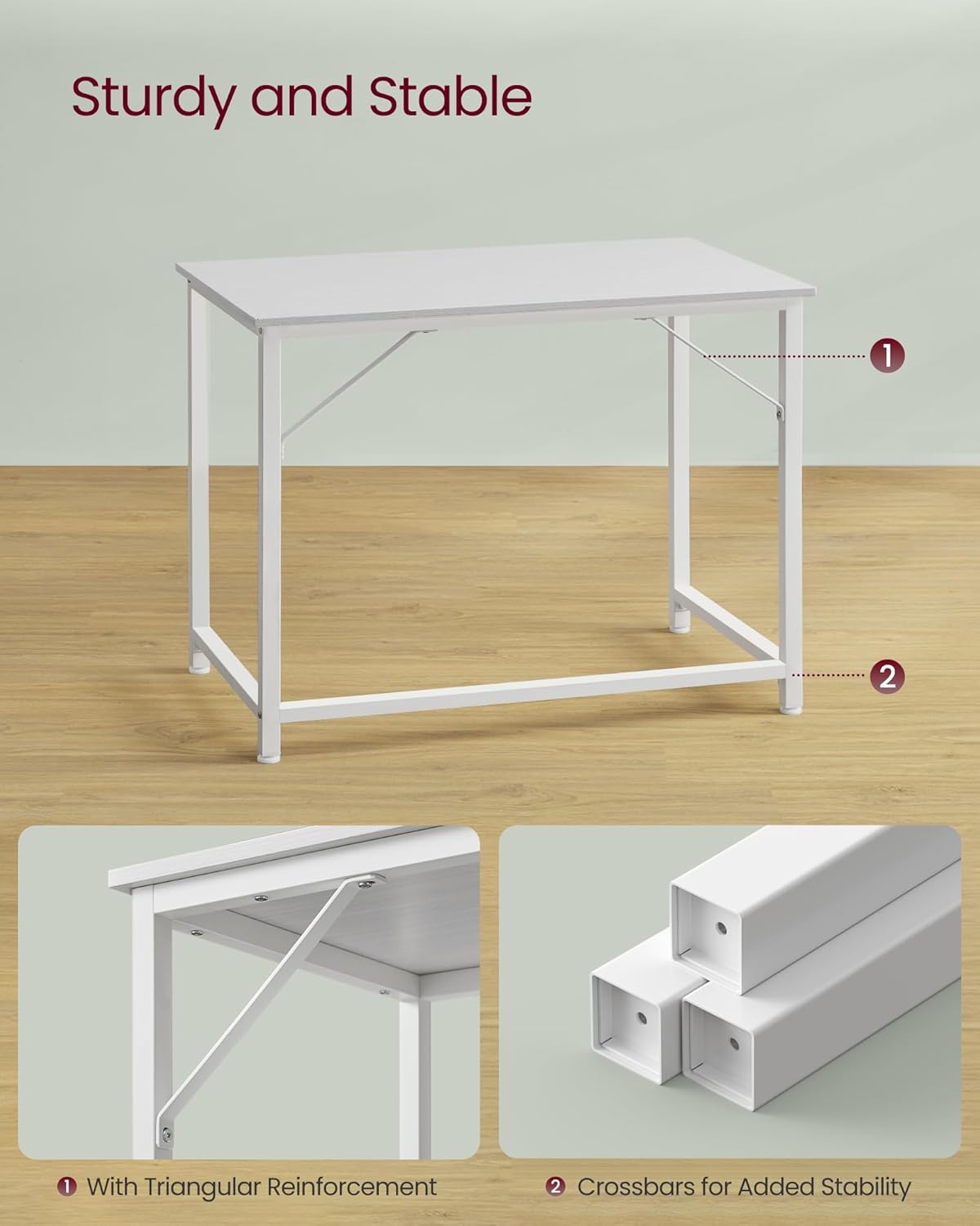 Mali radni stol, metalni okvir, 50 x 100 x 76 cm, javor bijele boje-VASAGLE-Vita Home