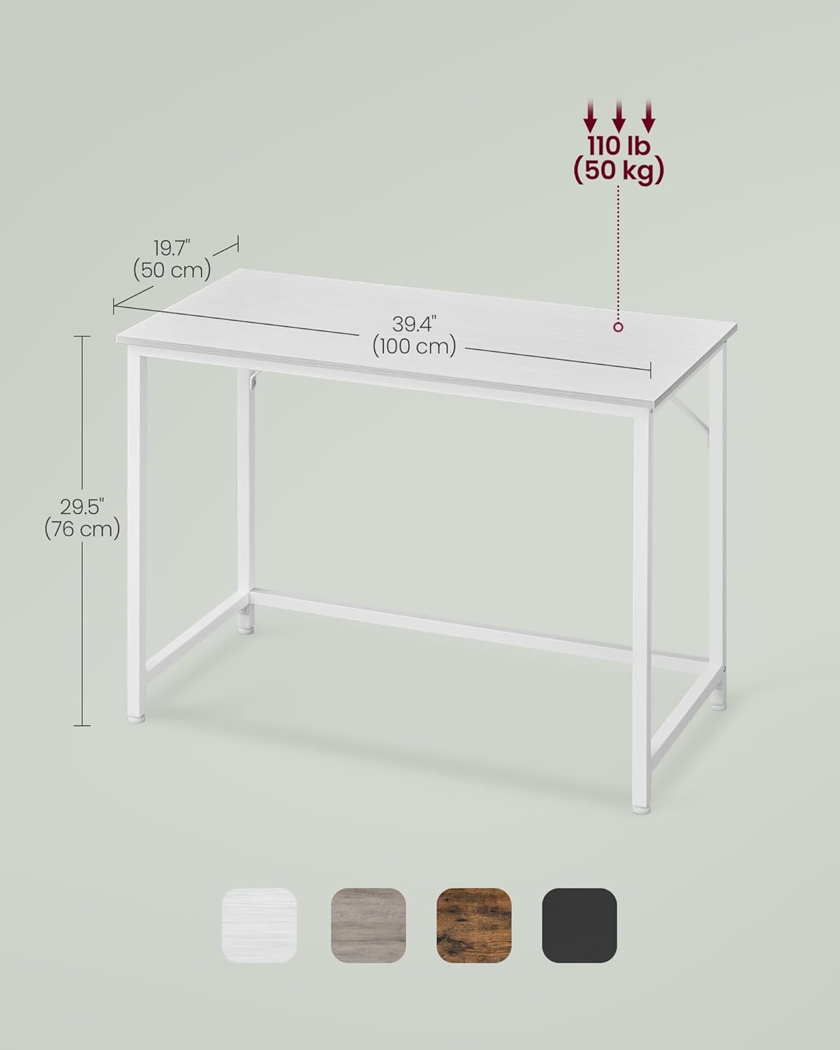 Mali radni stol, metalni okvir, 50 x 100 x 76 cm, javor bijele boje-VASAGLE-Vita Home