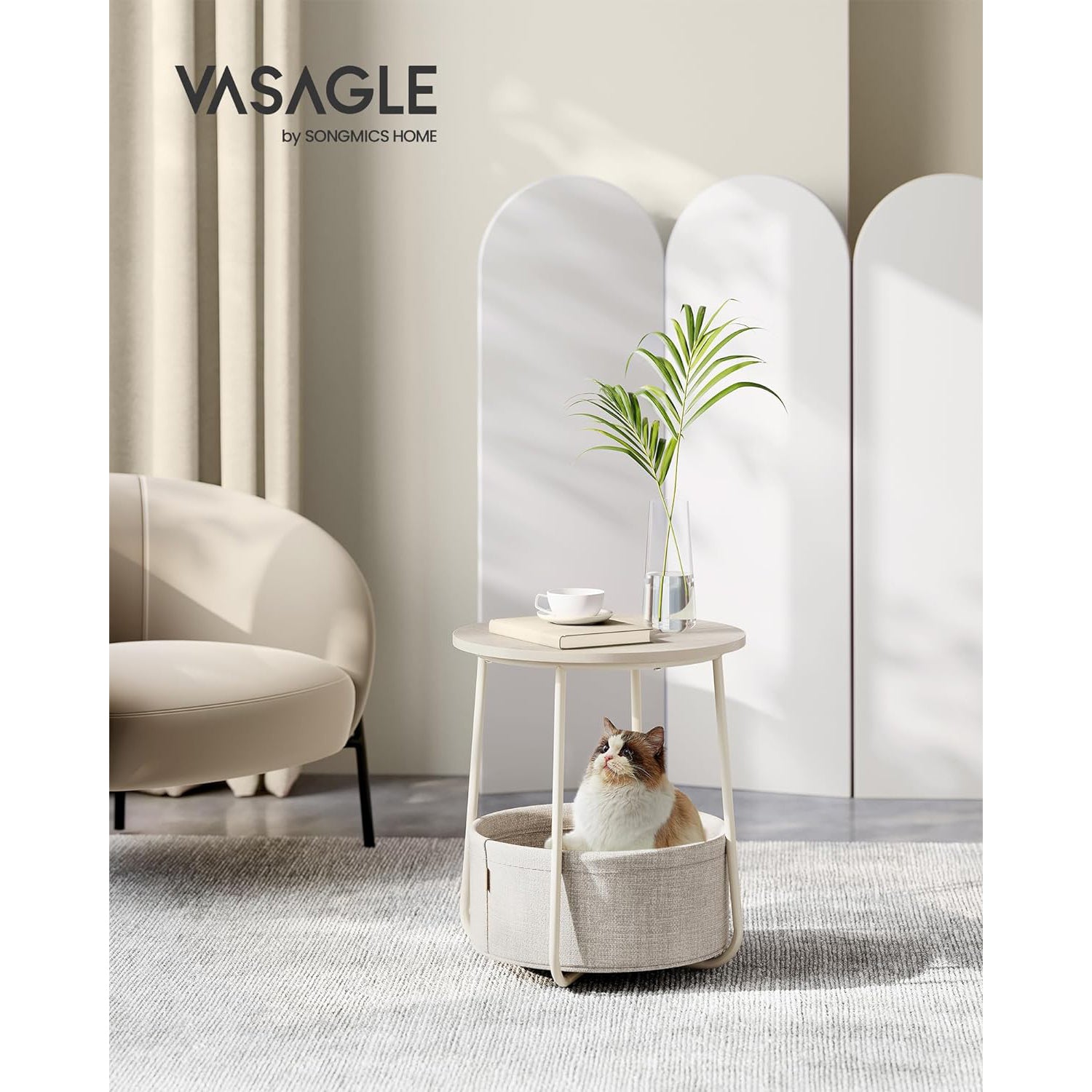 Mali stolić sa platnenom košarom, stolić za kavu, noćni ormarić, krem-bijeli | VASAGLE-vitahome.hr