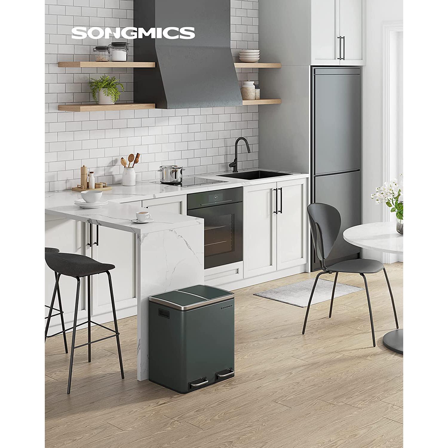 Metalna kanta za smeće 30 litara, 2 kontejnera za otpad od 15 litara, siva | SONGMICS-vitahome.hr