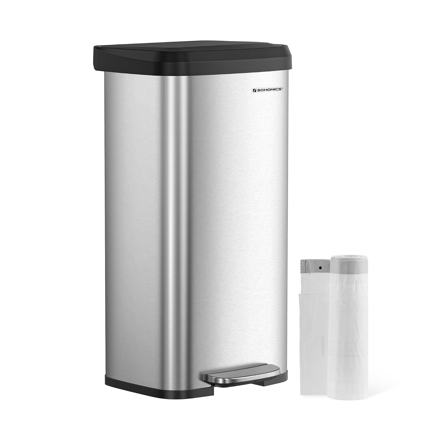 Metalna pedalna kanta s poklopcem, 68l, 40,5 x 35 x 77 cm, srebrno-crna | SONGMICS-vitahome.hr