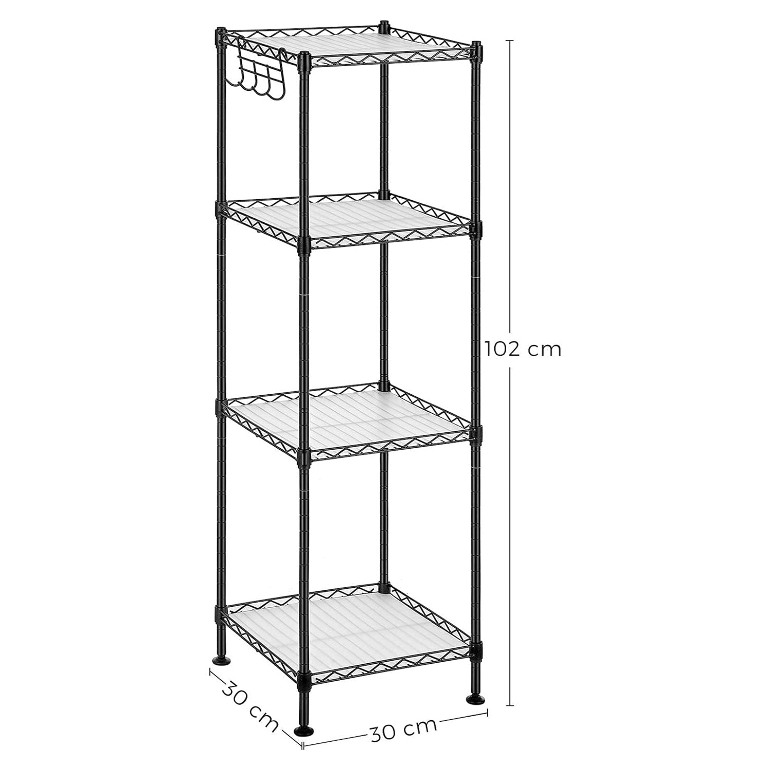 Metalna polica na 4 razine s kukama, nosivost do 80 kg, 30x30x102 cm, crna |SONGMICS | SONGMICS-vitahome.hr