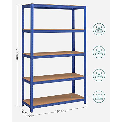 Metalna polica na 5 razina, 60 x 120 x 200 cm, nosivost 750 kg, plave boje | SONGMICS-vitahome.hr