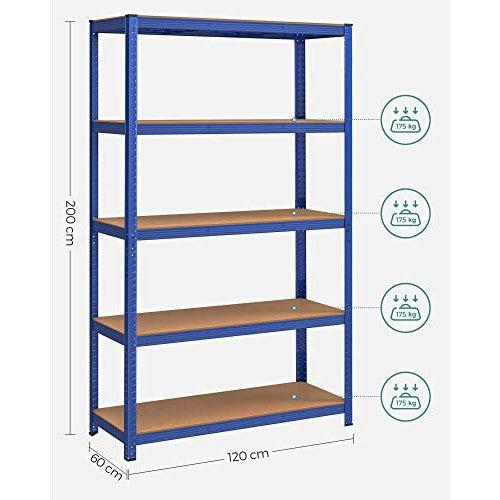 Metalna polica na 5 razina, 60 x 120 x 200 cm, nosivost 750 kg, plave boje | SONGMICS-vitahome.hr
