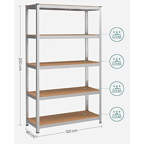Metalna polica na 5 razina, 60 x 120 x 200 cm, nosivost 750 kg, srebrne boje | SONGMICS-vitahome.hr