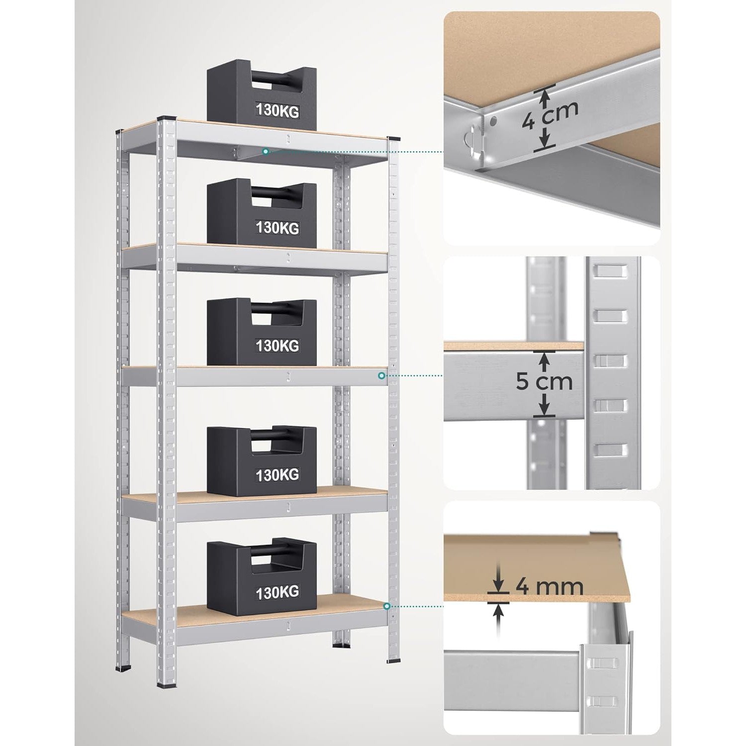 Metalna polica na 5 razina, nosivosti 650 kg, 30 x 75 x 150 cm, srebrne boje | SONGMICS-vitahome.hr