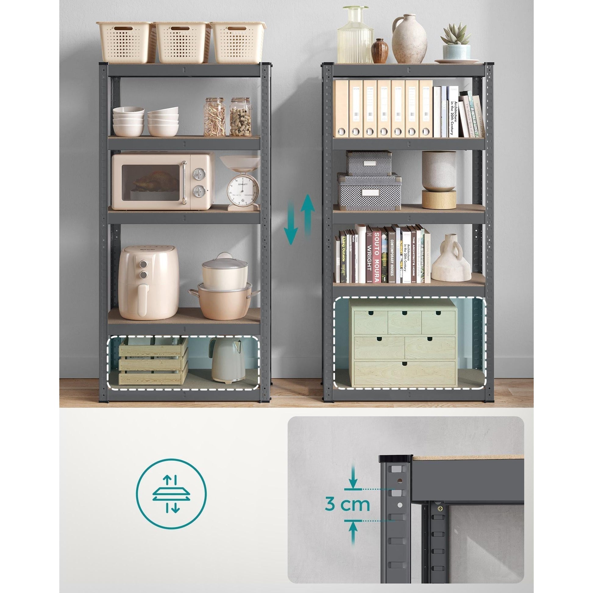 Metalna polica na 5 razina, nosivosti 650 kg, 30 x 75 x 150 cm, tamno siva | SONGMICS-vitahome.hr