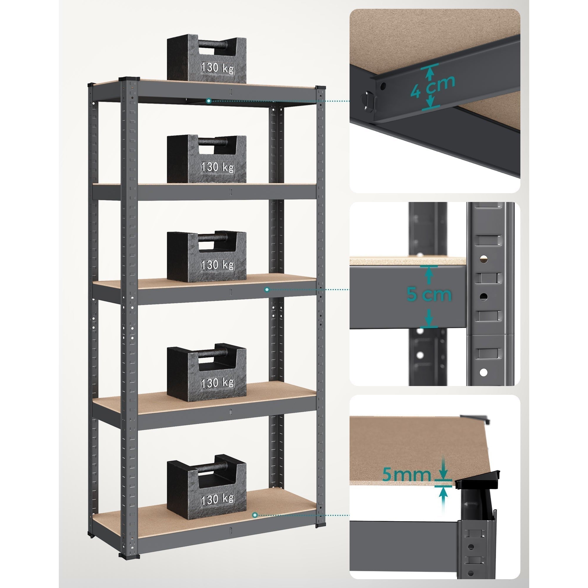 Metalna polica na 5 razina, nosivosti 650 kg, 30 x 75 x 150 cm, tamno siva | SONGMICS-vitahome.hr
