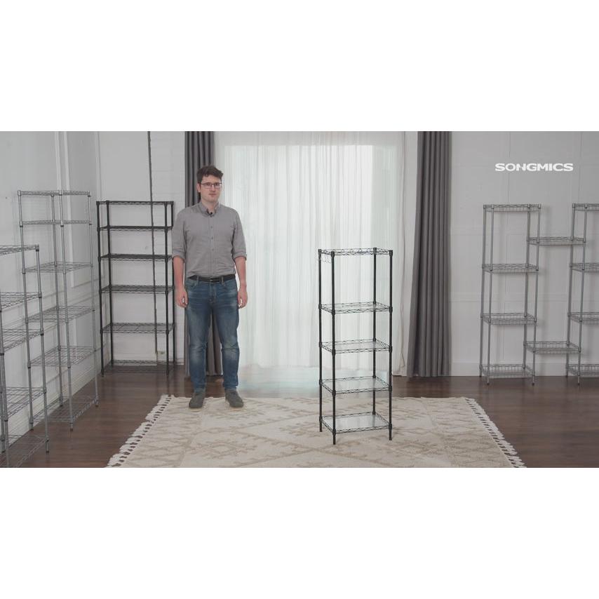 Metalna polica na 5 razina s kukama, nosivosti 100kg, 30x30x123,5 cm, crna | SONGMICS-vitahome.hr