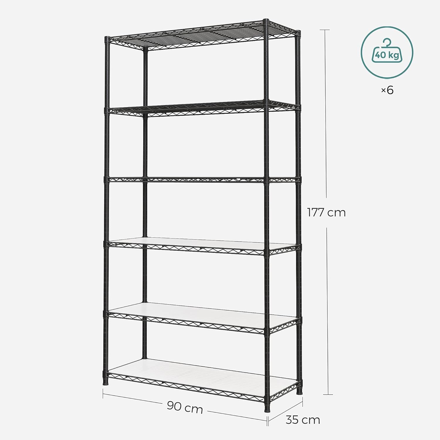 Metalna polica na 6 razina, podesive visine, 90 x 35 x 177 cm, crna | SONGMICS-vitahome.hr