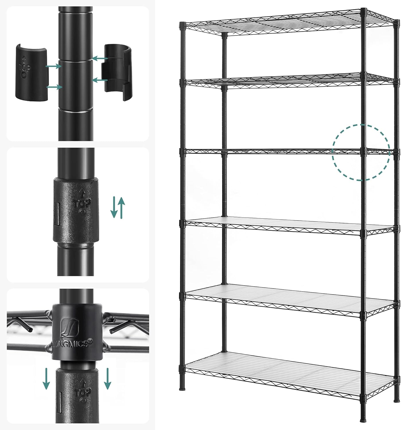 Metalna polica na 6 razina, podesive visine, 90 x 35 x 177 cm, crna | SONGMICS-vitahome.hr