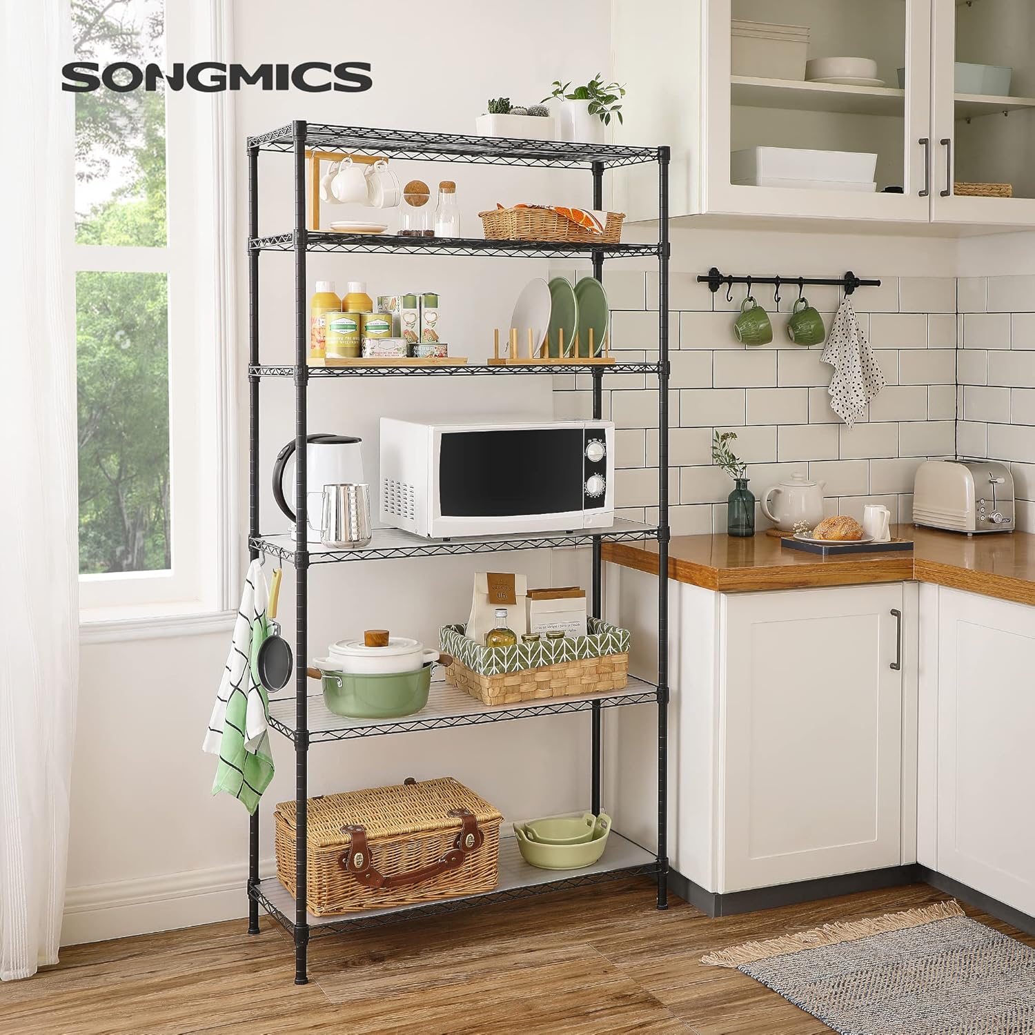 Metalna polica na 6 razina, podesive visine, 90 x 35 x 177 cm, crna | SONGMICS-vitahome.hr