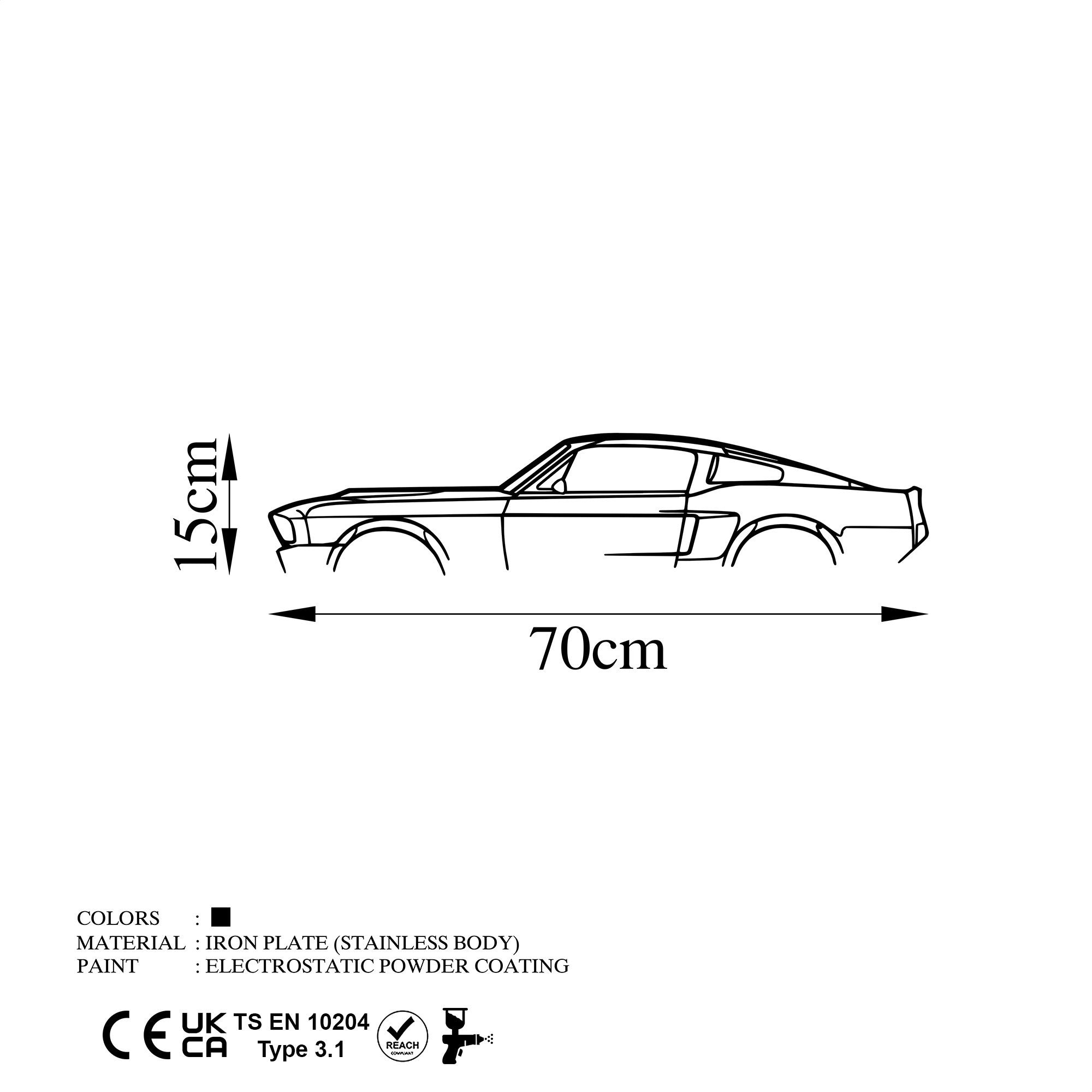 Metalna zidna dekoracija, 1967 Ford Mustang Shelby GT500 Silhouette | AG-vitahome.hr