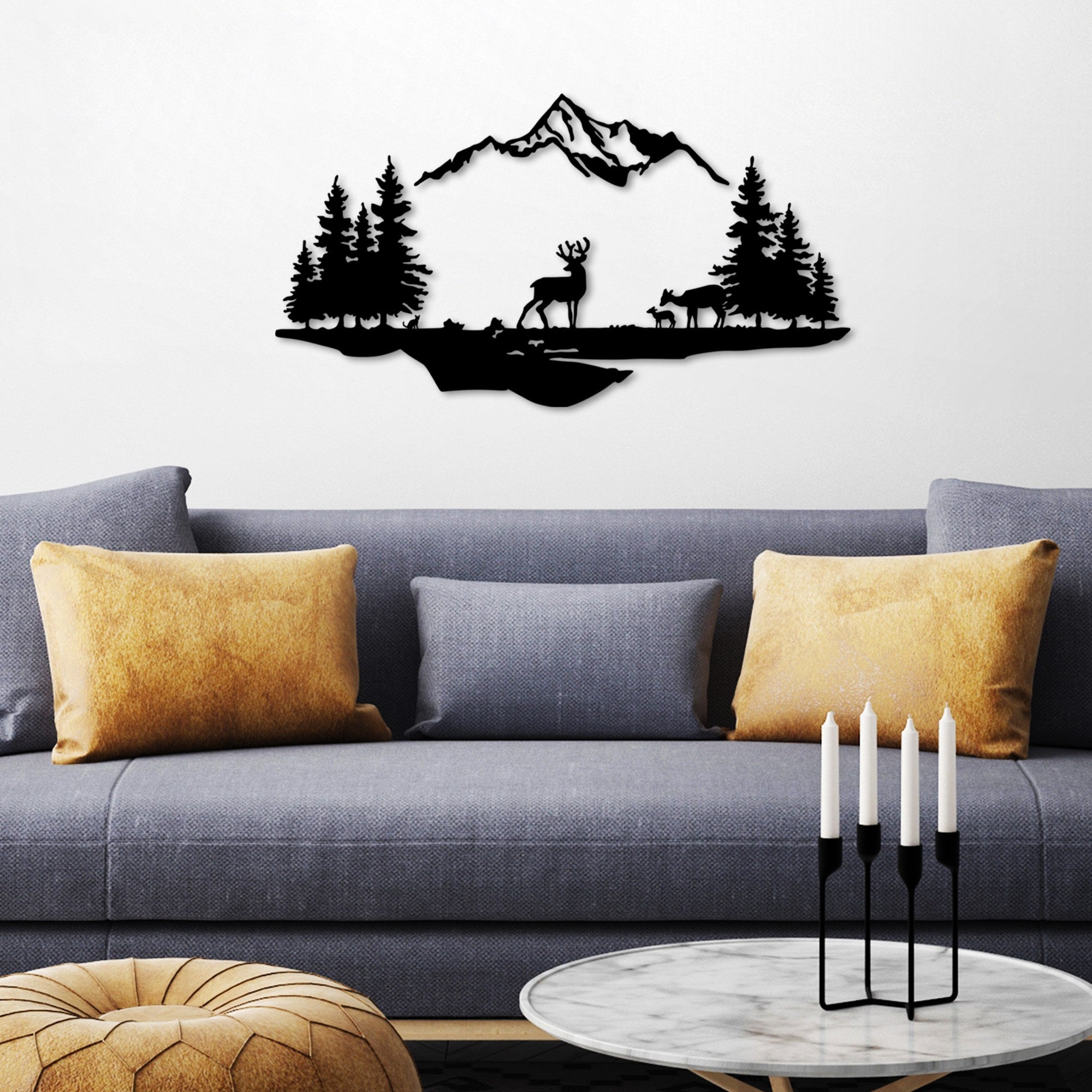 Metalna zidna dekoracija, Deer And Landscape - 1 | AG-vitahome.hr