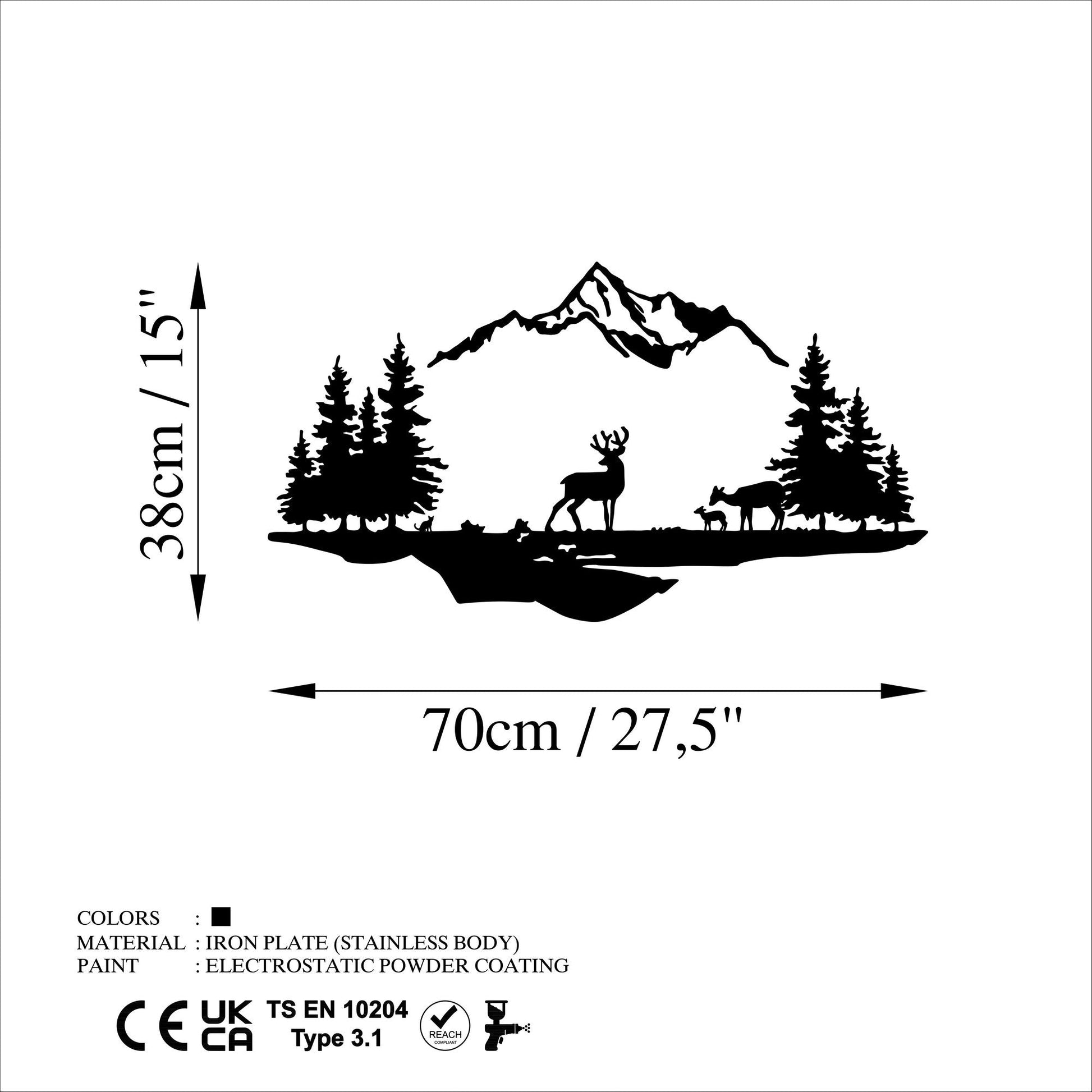 Metalna zidna dekoracija, Deer And Landscape - 1 | AG-vitahome.hr