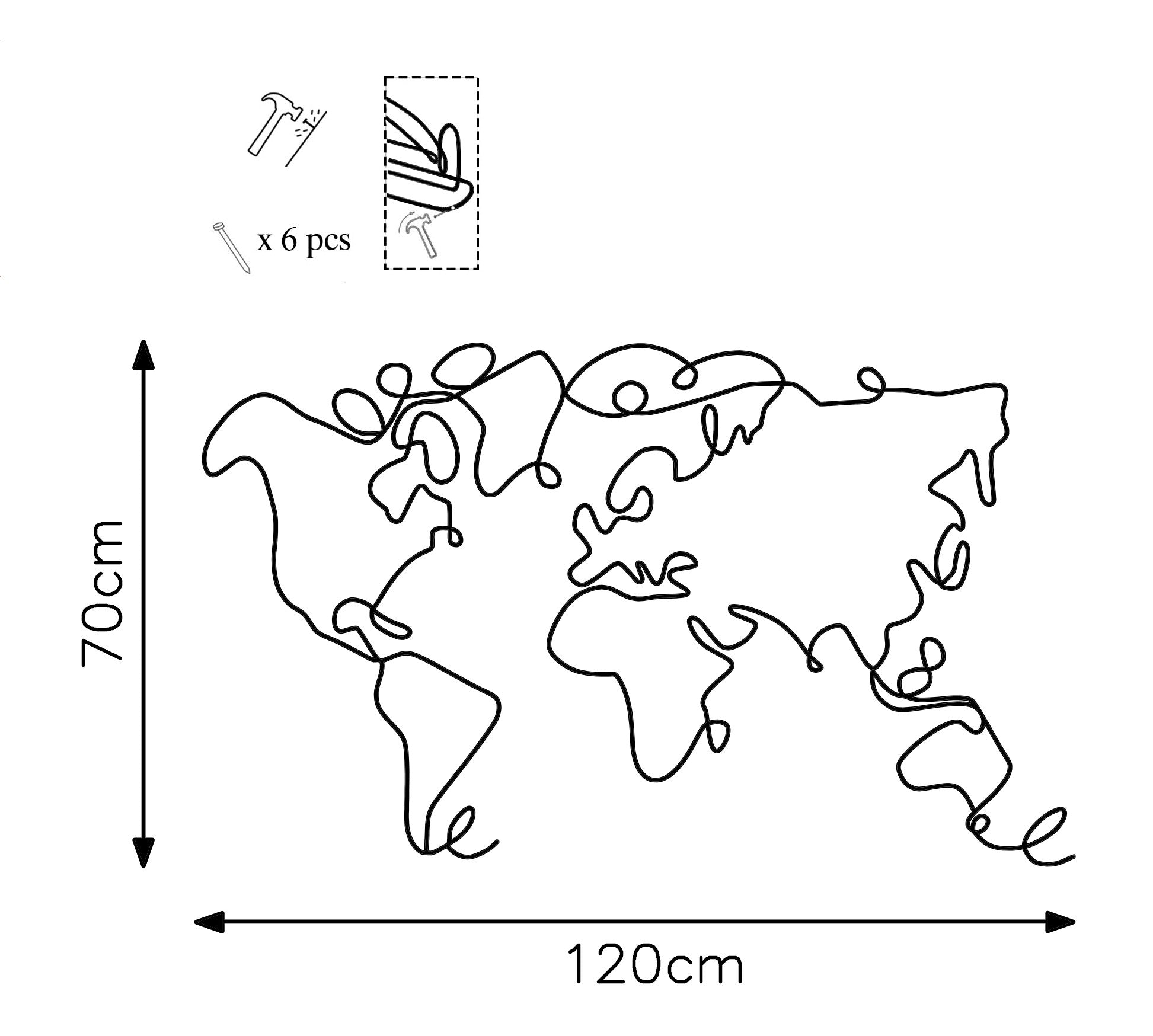 Metalna zidna dekoracija, World Map | AG-vitahome.hr