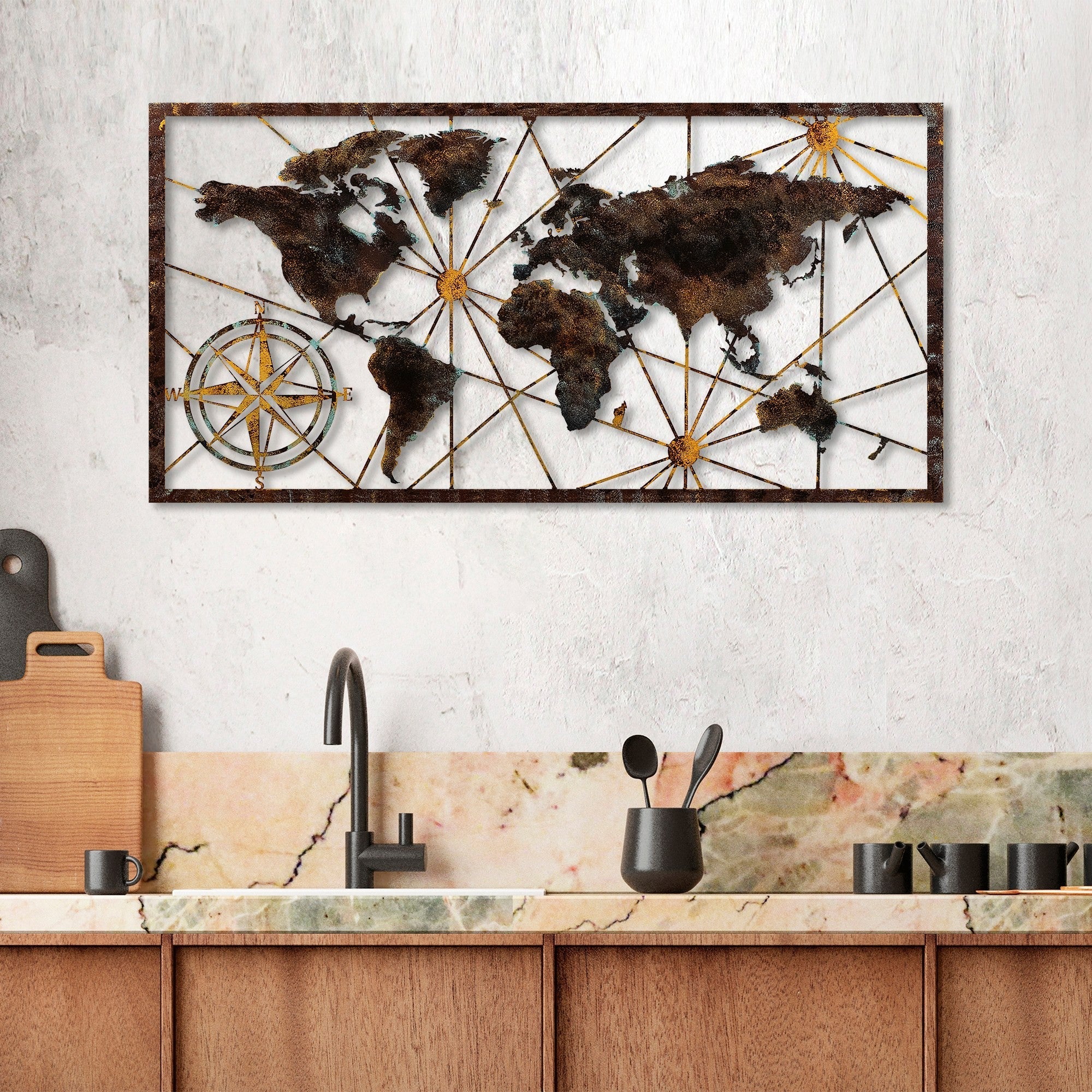 Metalna zidna dekoracija, World Map Large - 1 | AG-vitahome.hr