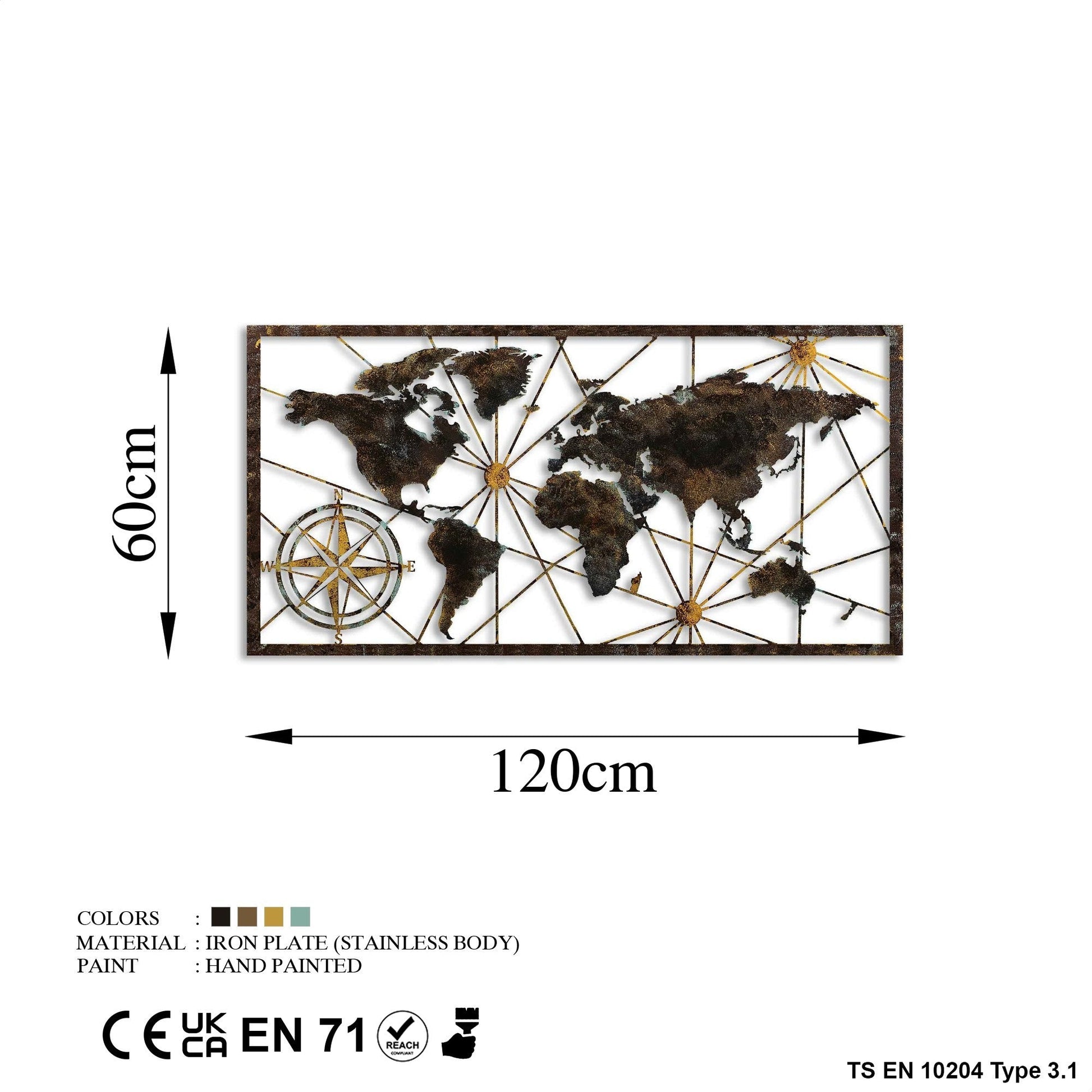 Metalna zidna dekoracija, World Map Large - 1 | AG-vitahome.hr