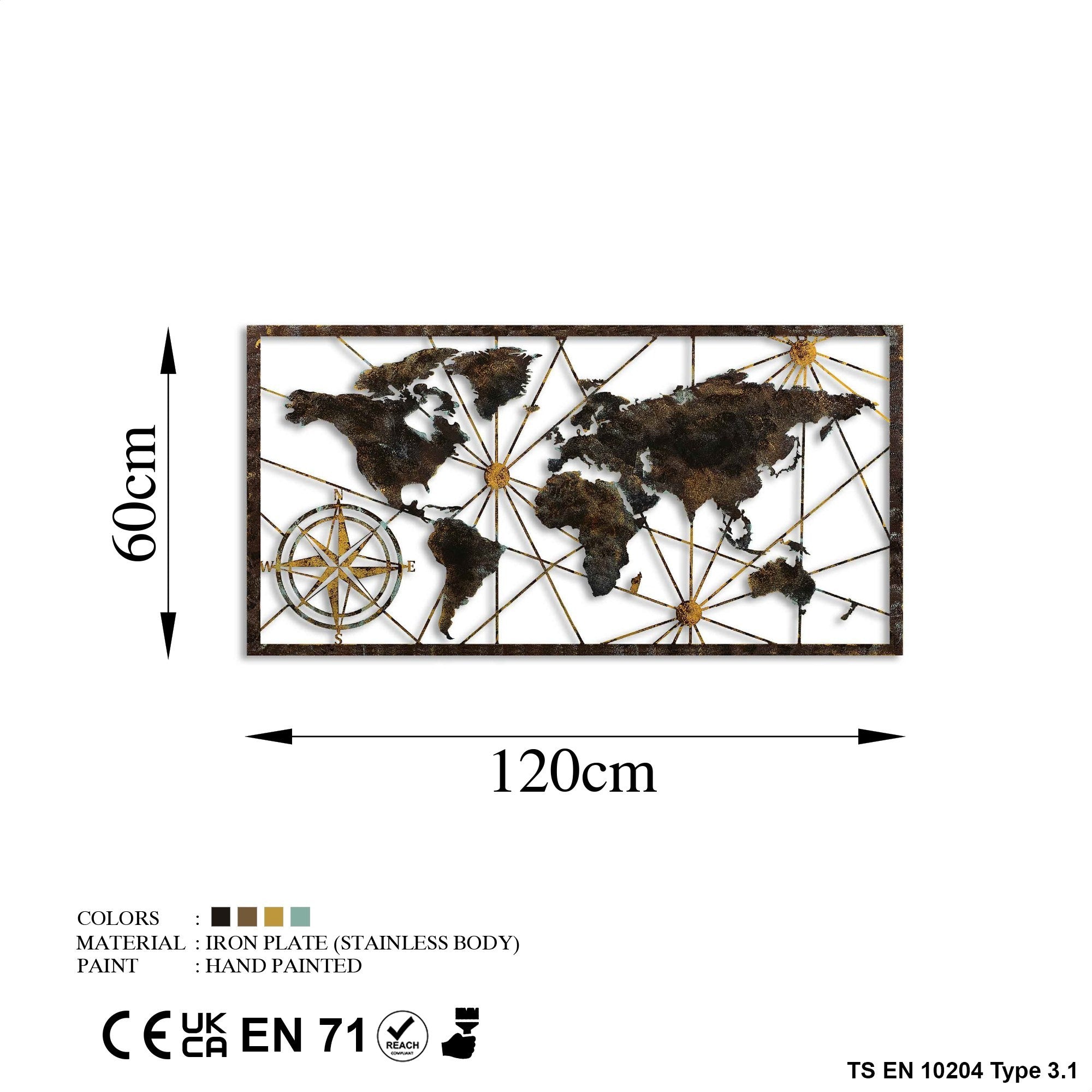 Metalna zidna dekoracija, World Map Large - 1 | AG-vitahome.hr