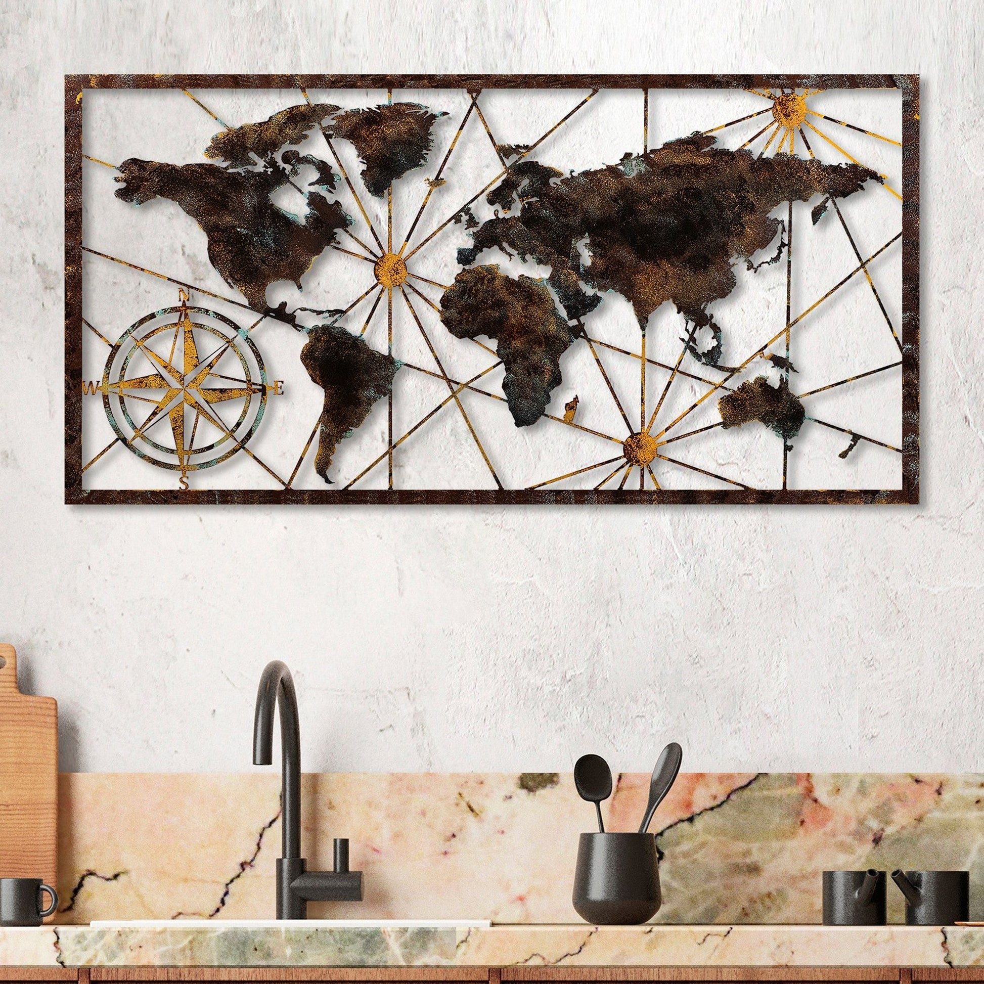 Metalna zidna dekoracija, World Map Large - 1 | AG-vitahome.hr
