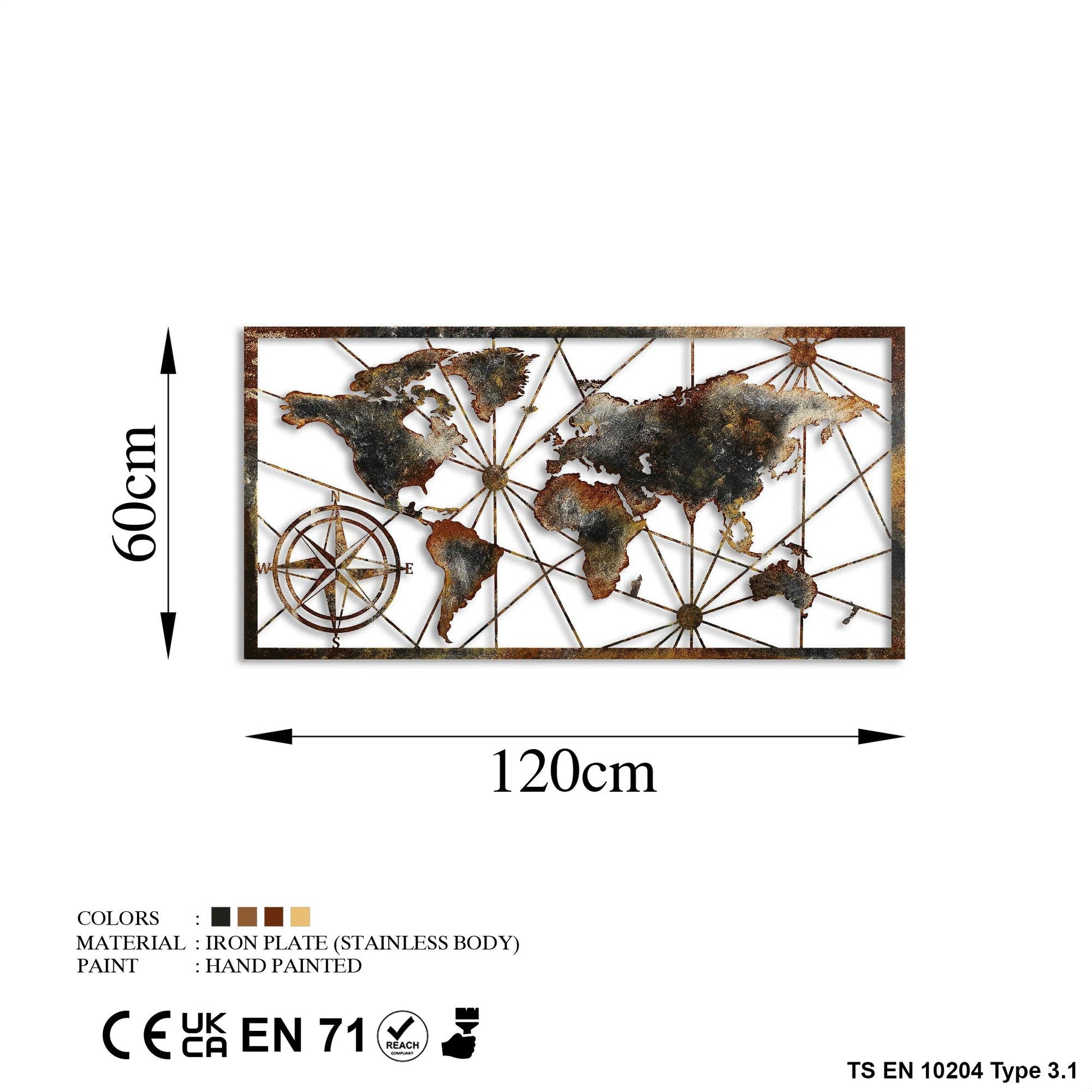 Metalna zidna dekoracija, World Map Large - 3 | AG-vitahome.hr
