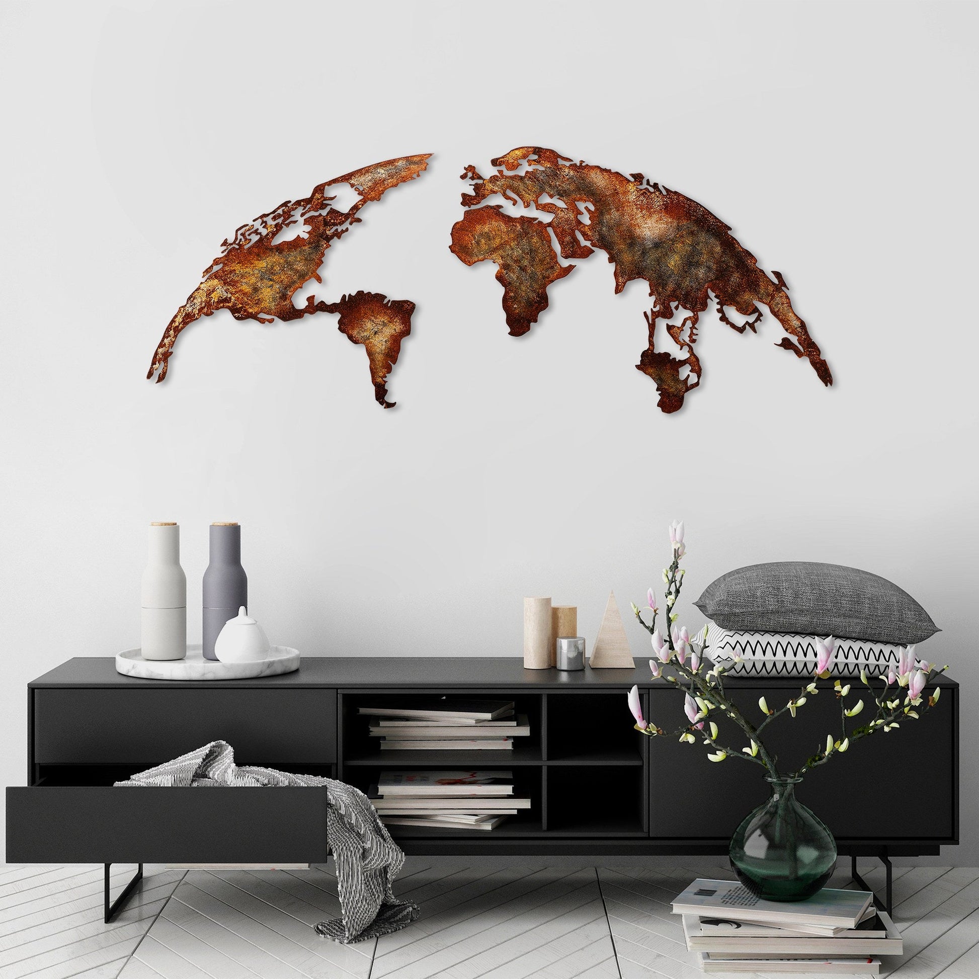 Metalna zidna dekoracija, World Map Medium - 1 | AG-vitahome.hr