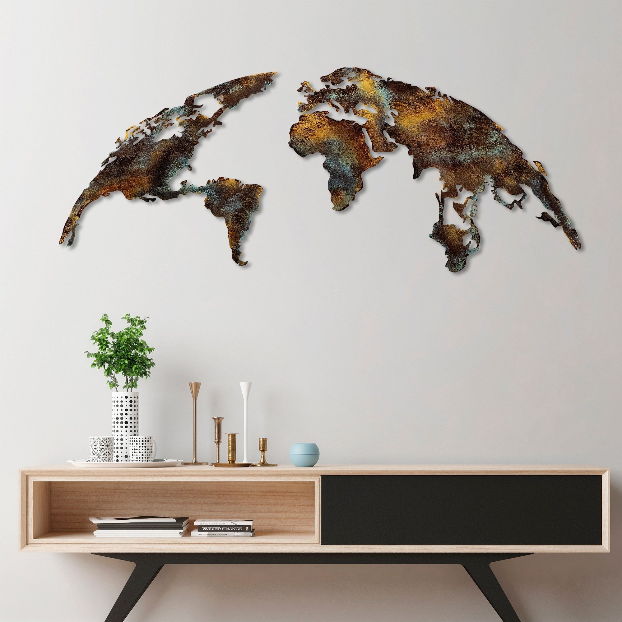 Metalna zidna dekoracija, World Map Medium - 3 | AG-vitahome.hr
